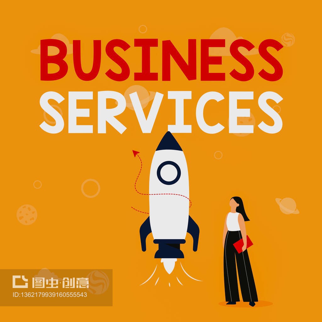 靈感顯示標(biāo)志商務(wù)服務(wù)。概念含義提供無形產(chǎn)品簿記信息技術(shù)會計插圖休閑女孩站在火箭船旁邊準(zhǔn)備發(fā)射